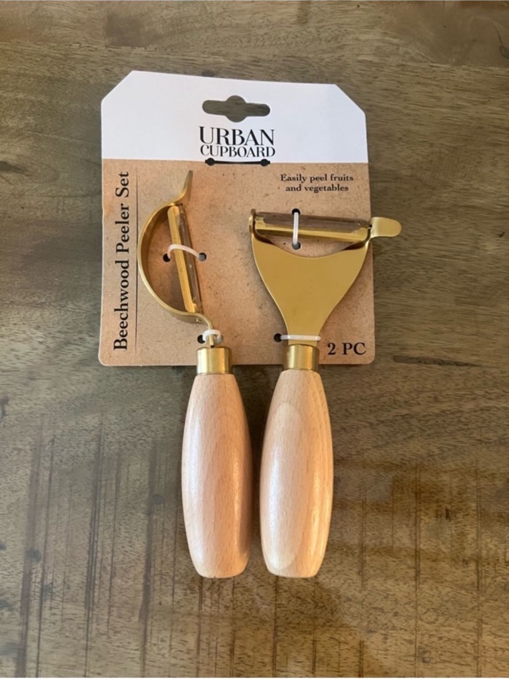 Urban Cupboard Beechwood Peeler Set - Gold & Natural Wood